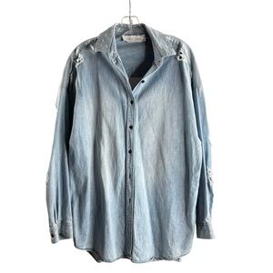 IRO JEANS Light Blue Distressed Denim Button-Down Shirt $219